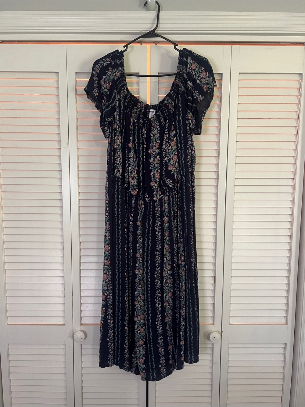 Old Navy Navy Blue Floral Maxi Dress with Pink Green Accents